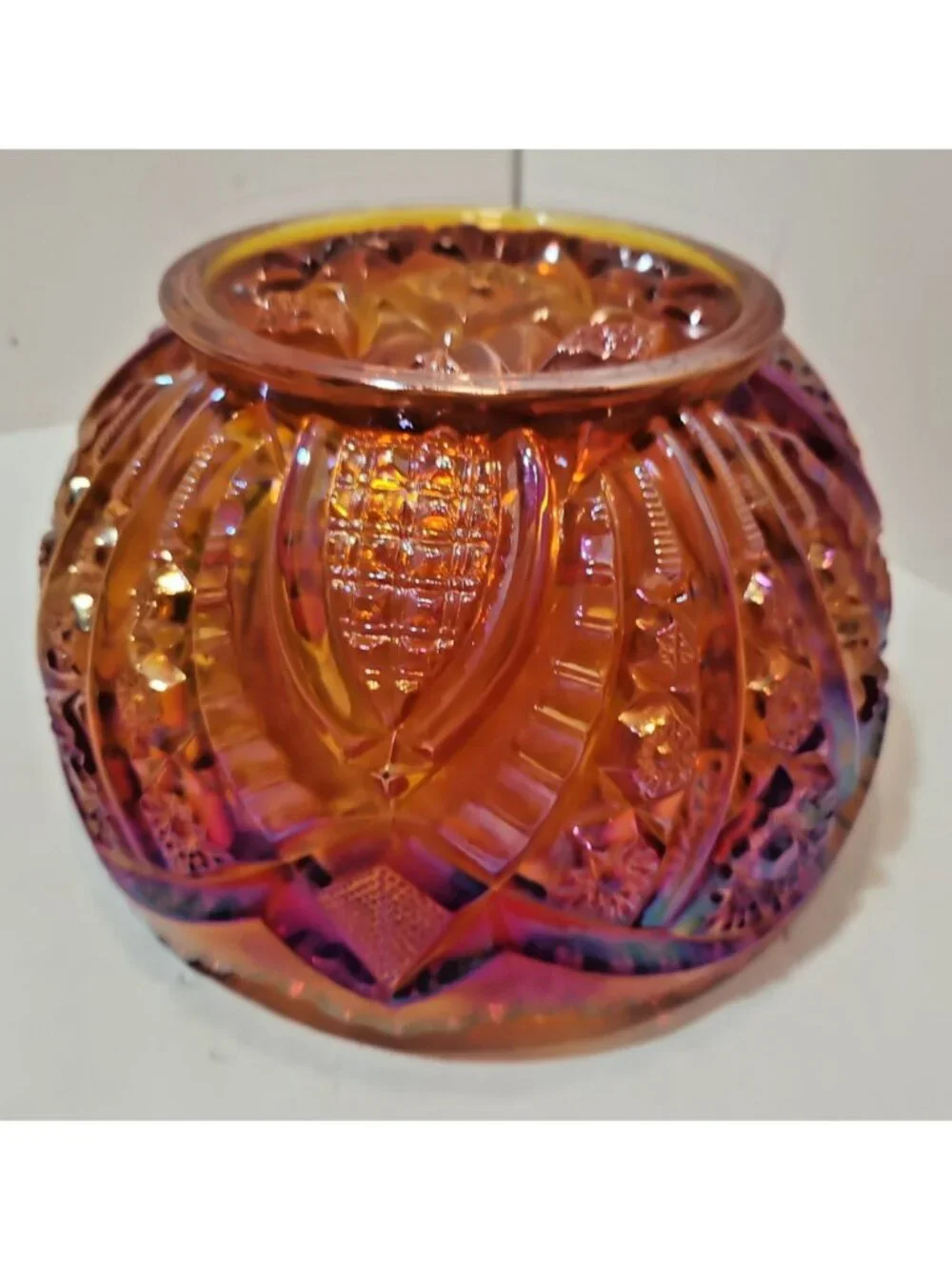 Vintage Indiana Glass Sunset Orange Amberina Heirloom Carnival Glass Bowl 8.5”